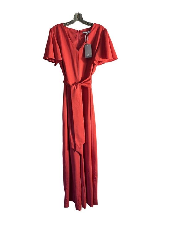 Preston & York Pants - Preston & York Jumpsuit Red Hue (Lipstick) Flutter Sleeves Tie Waist & V-Neck